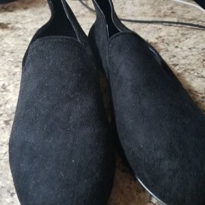 Black faux suede flats
